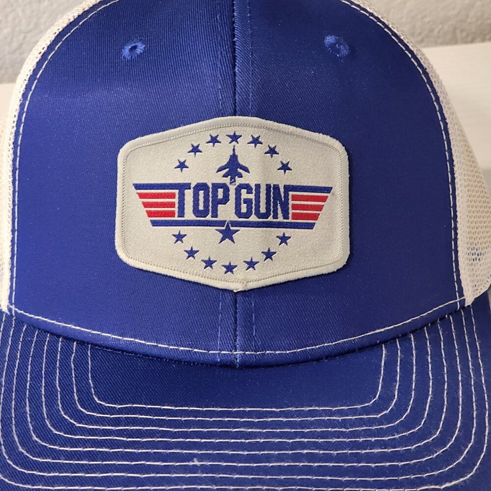 TOP GUN Patched Royal Blue/White Mesh Snapback Trucker Hat - Picture 2 of 5